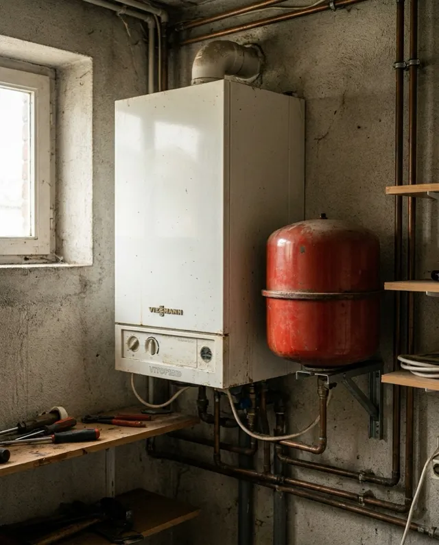 Oudere Viessmann Vitopend-ketel, nog in dienst